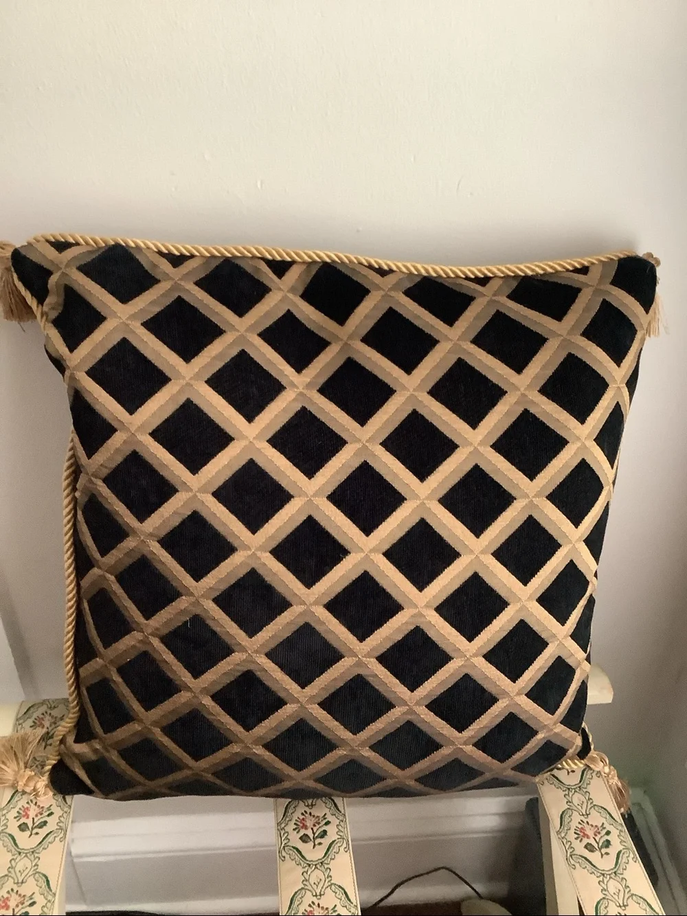 Embroidered Brown & Gold Chenille Fringe Throw Living Room Sofa Accent Pillows